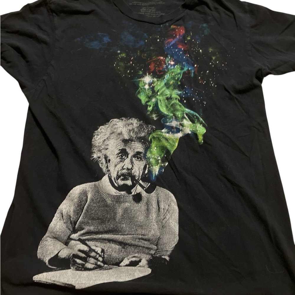 Black Graphic Tee with Colorful Design Einstein